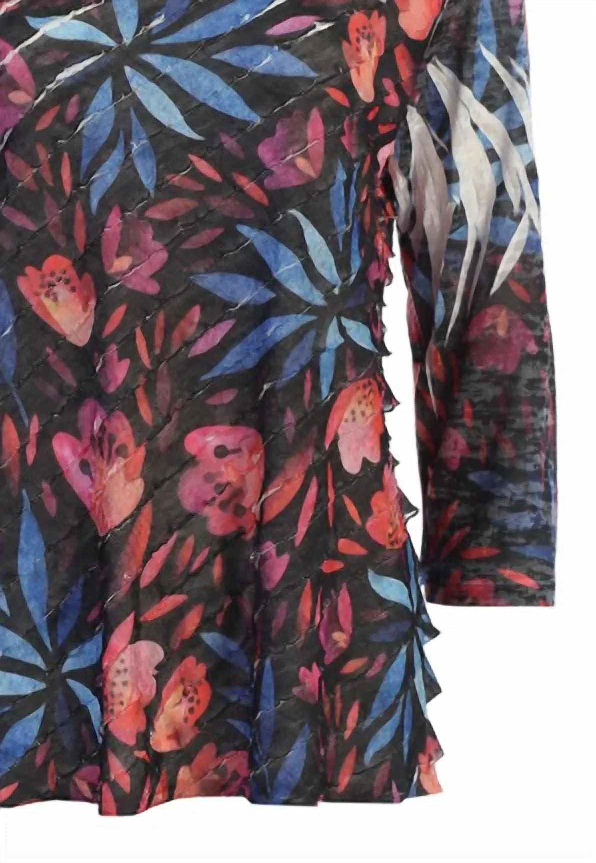 Women's Europa Sublimination Ruffle Top In Multicolored Abstract Floral - Image 3