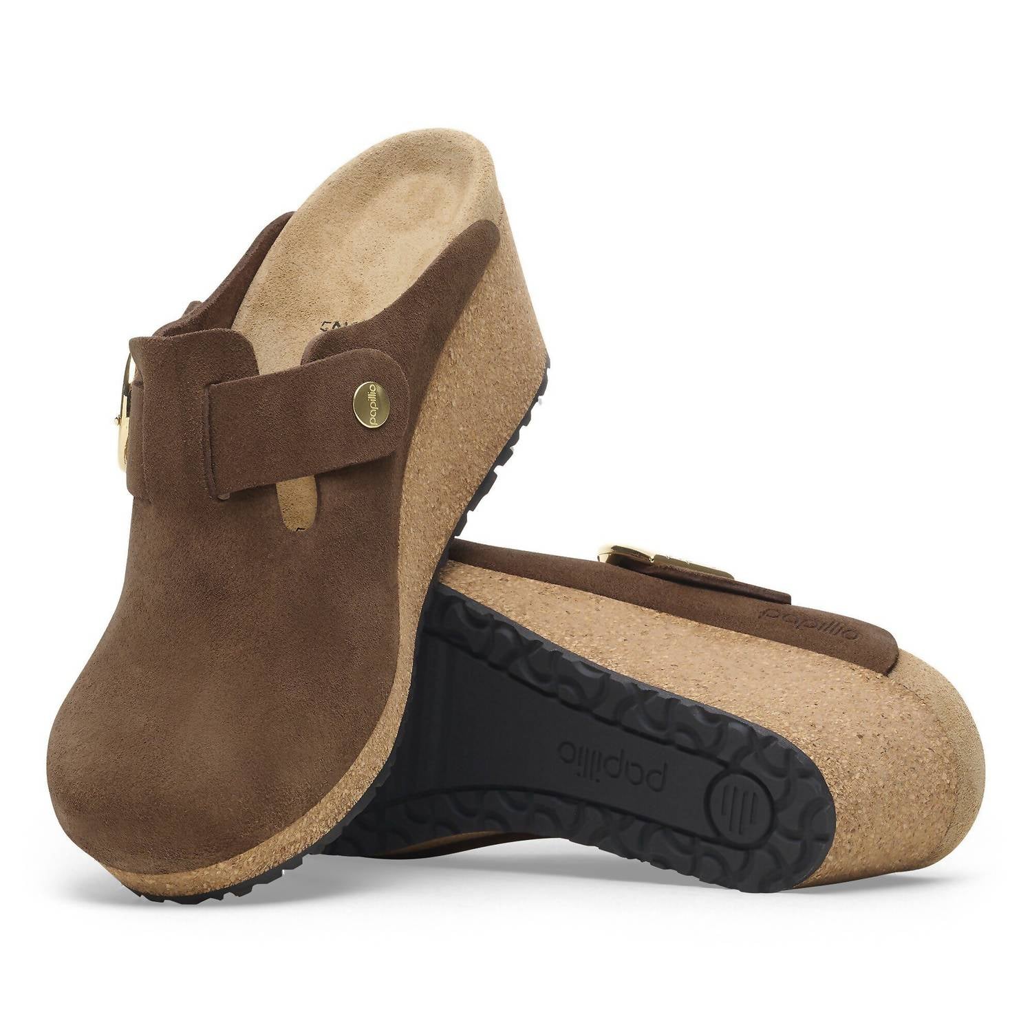 Women's Fanny Ring Buckle Suede Leather Wedge Shoes In Dark Tea - Image 4