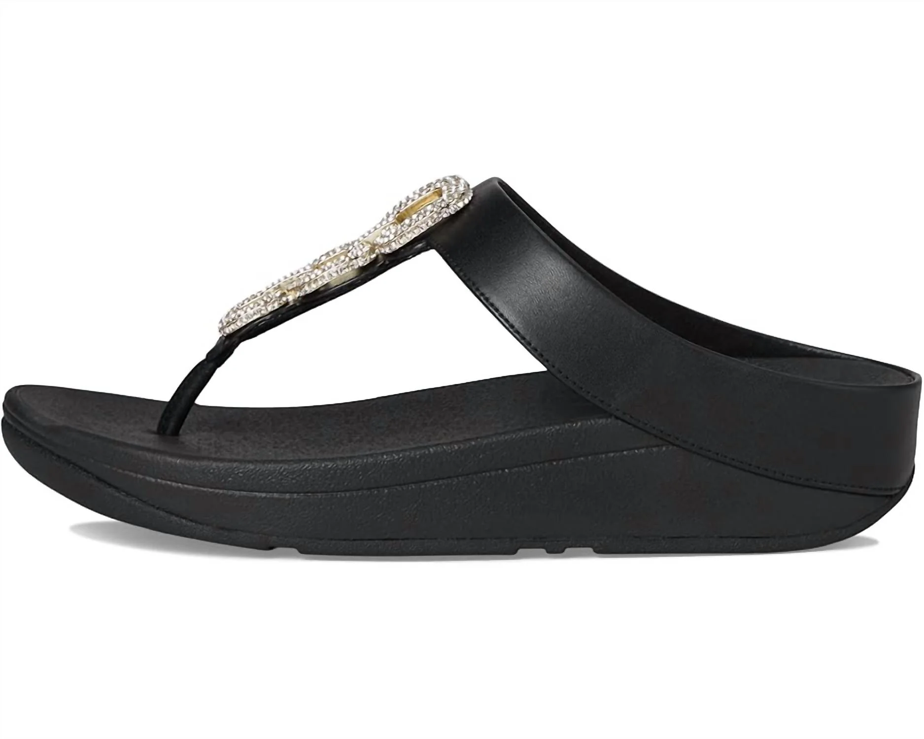 Women's Fino Crystal-Chain Leather Toe-Post Sandals In Black - Image 2