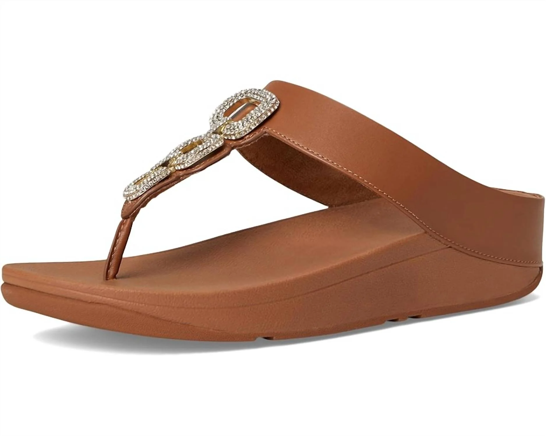 Women's Fino Crystal-Chain Leather Toe-Post Sandals In Deep Tan