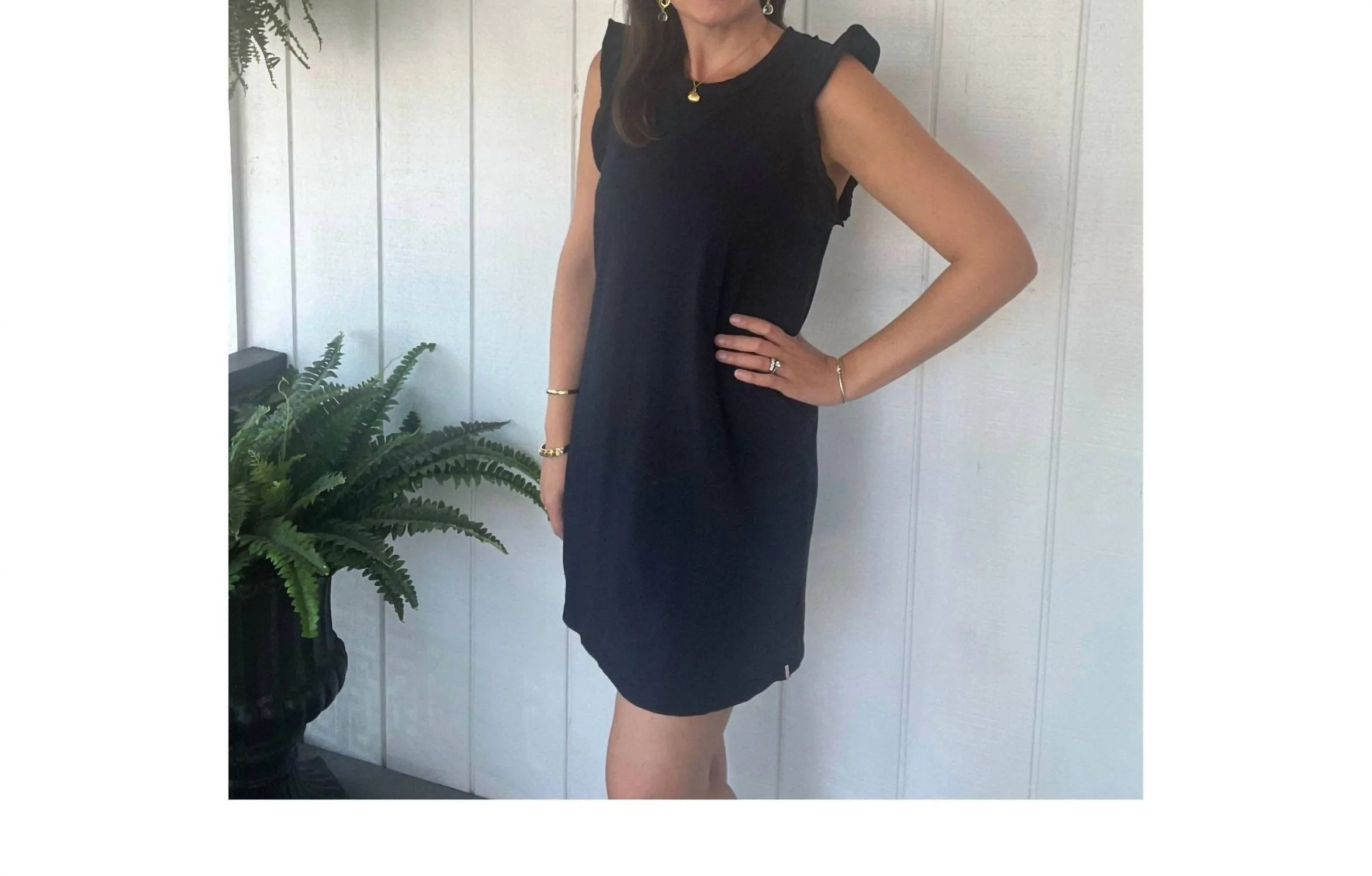 Women's Flutter Sleeve Jersey Dress In Navy