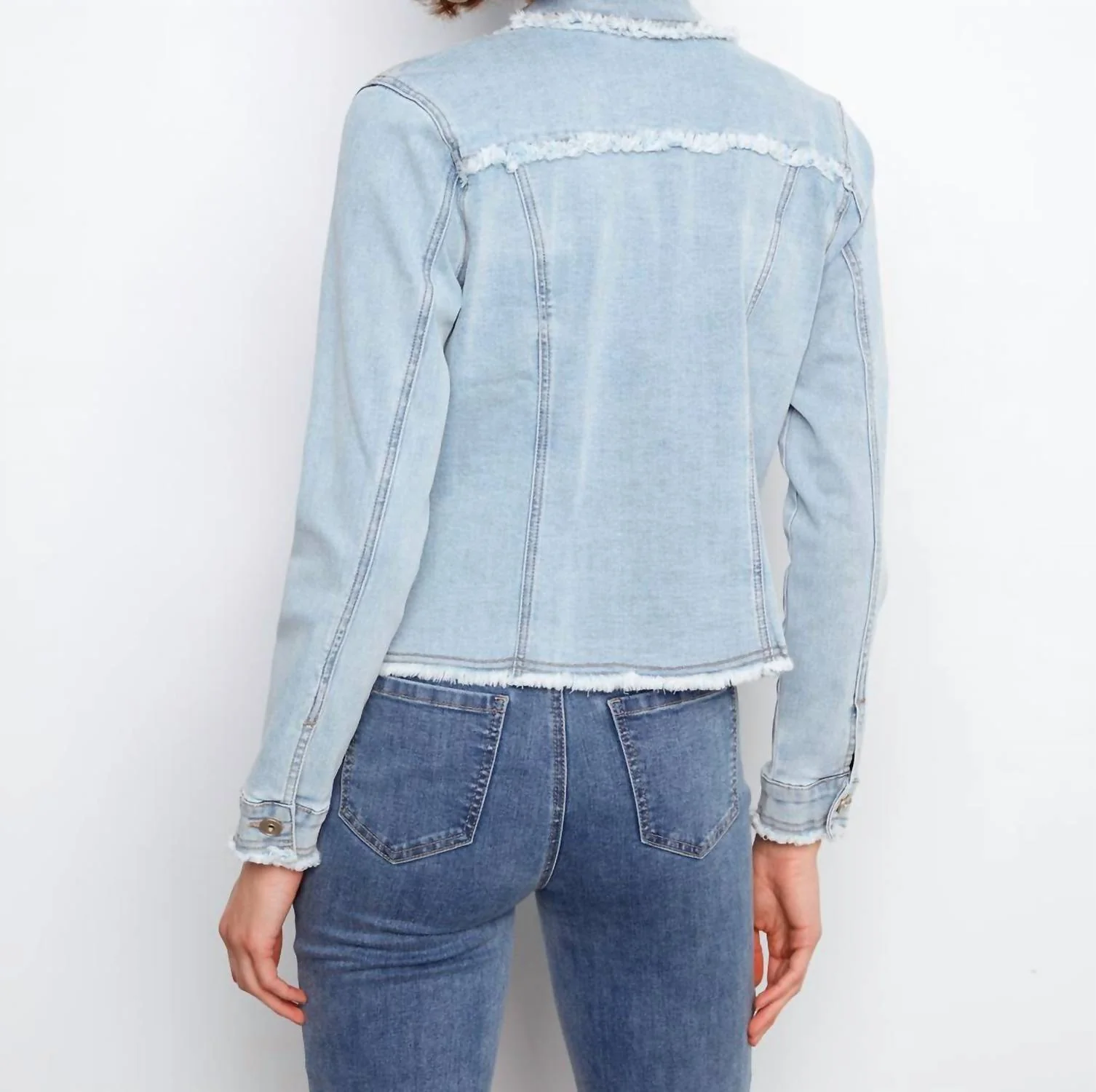 Women's Frayed Denim Jacket In Bleach Blue - Image 2