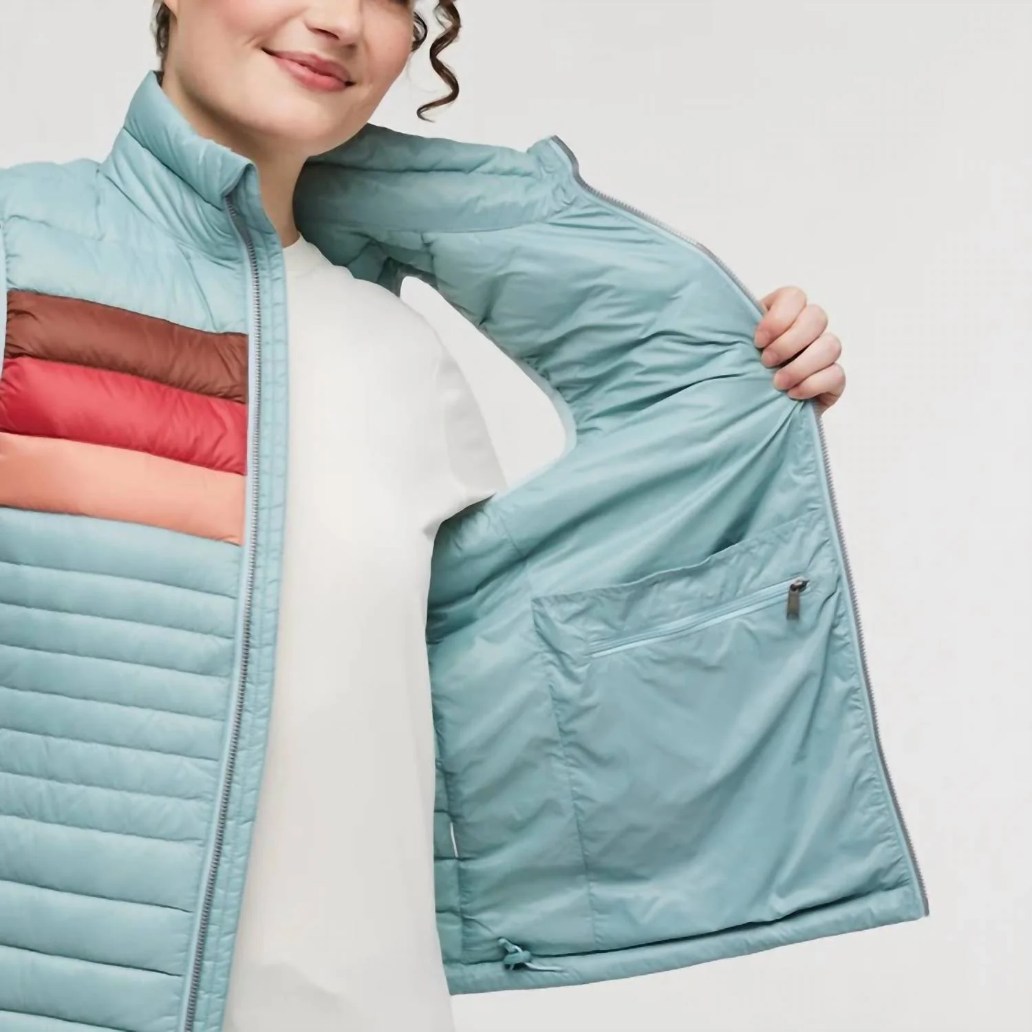Women's Fuego Down Vest In Sea Spray Stripes - Image 4