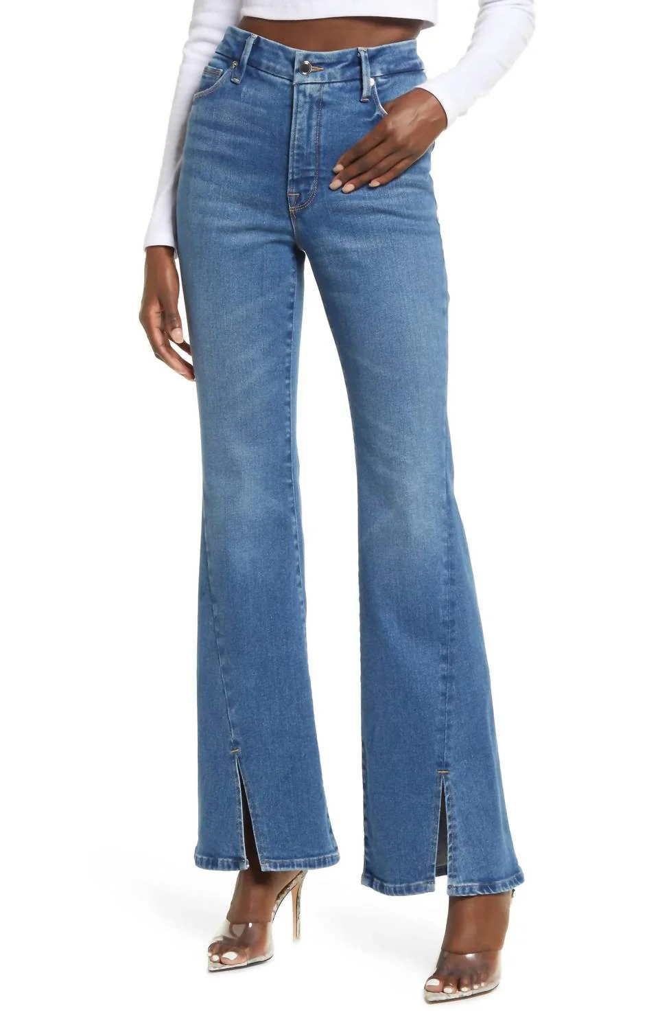 Women's Good Legs Flare Twisted Slit Jeans In Indigo