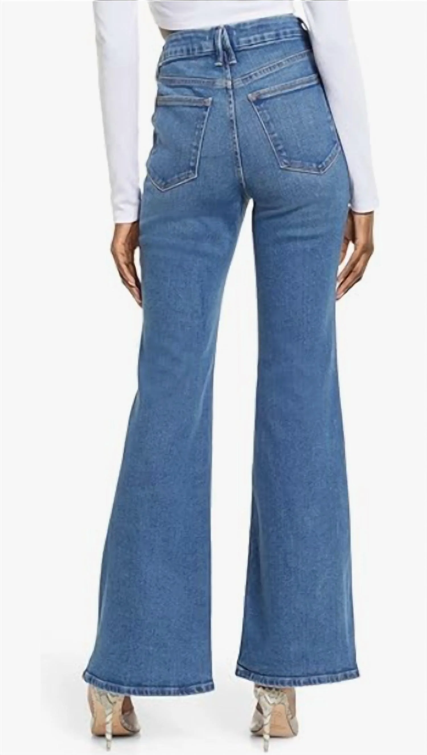 Women's Good Legs Flare Twisted Slit Jeans In Indigo - Image 2
