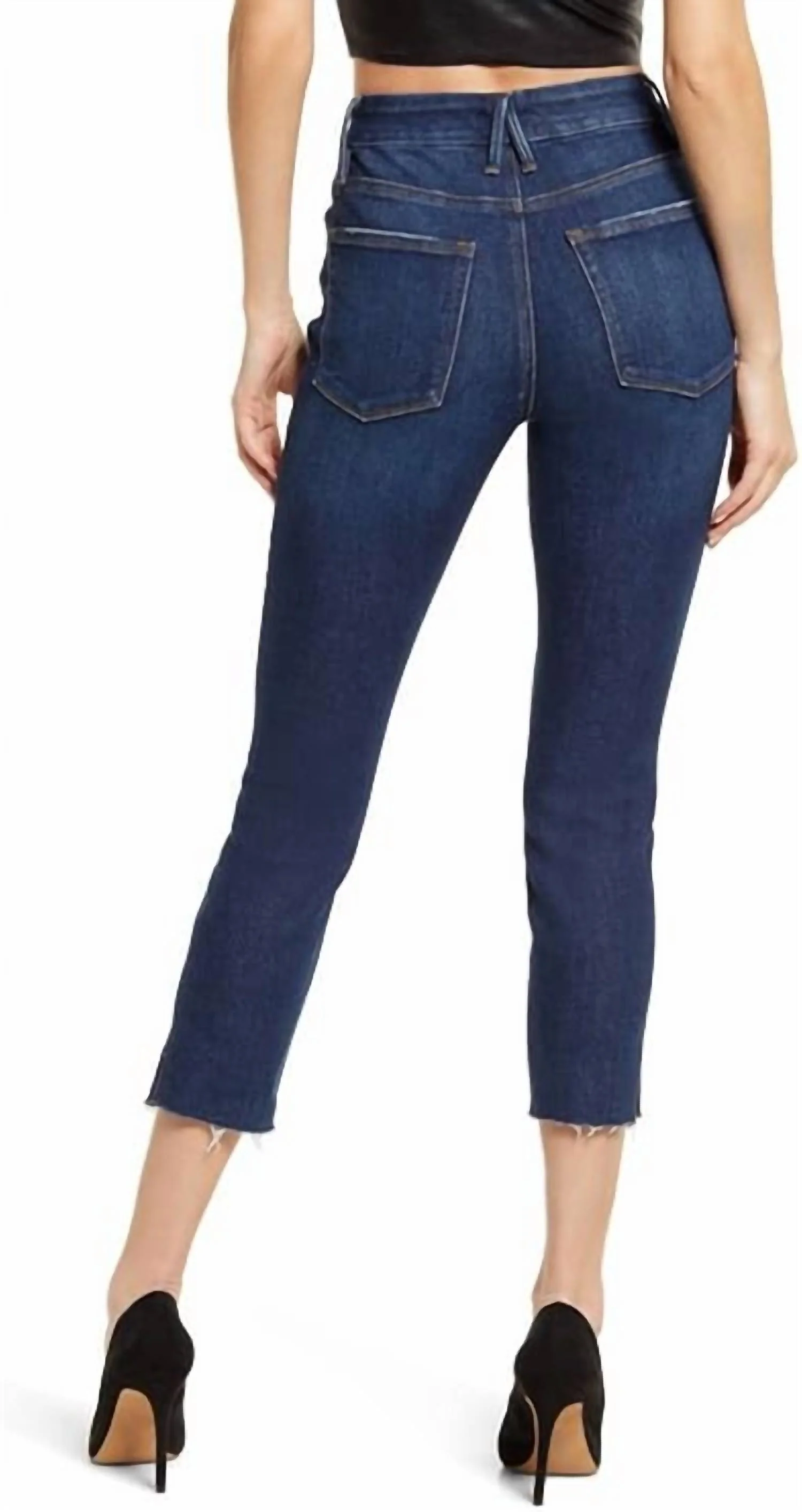 Women's Good Waist Denim Skinny Fit Cropped Jeans In Blue - Image 2