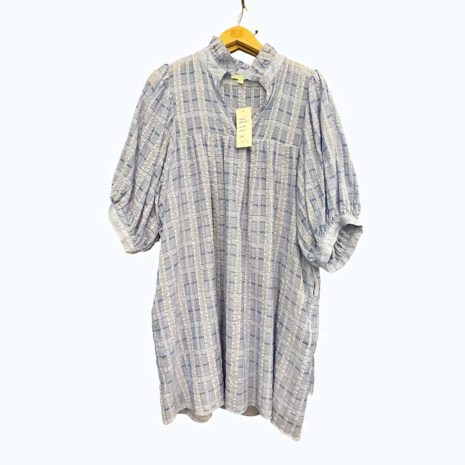Women's High Neck Puff Sleeve Dress In Denim