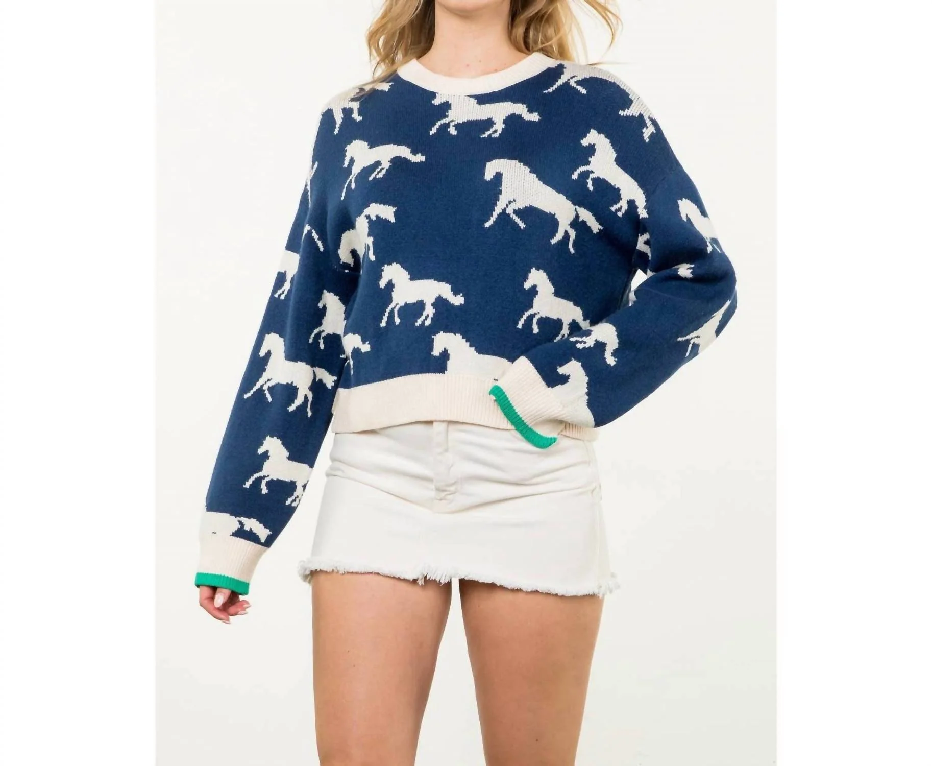 Women's Horse Sweater In Blue - Image 2
