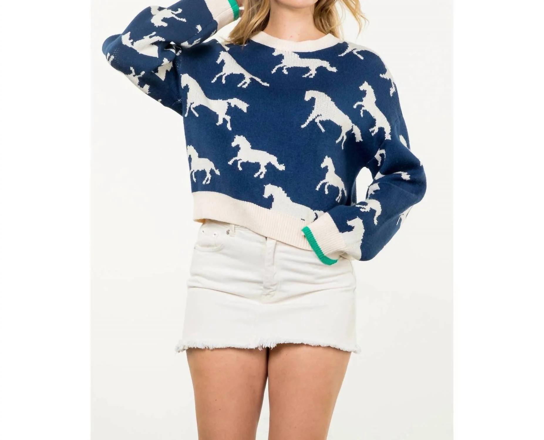 Women's Horse Sweater In Blue - Image 4