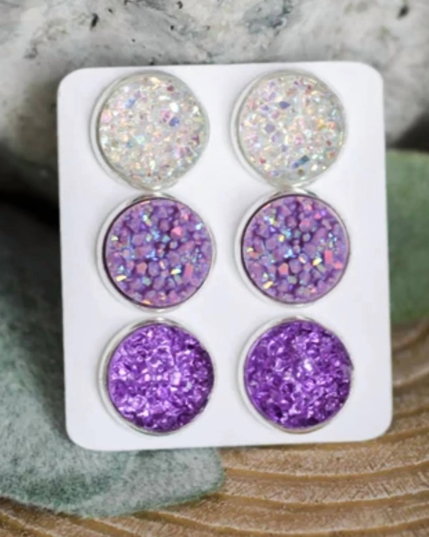 Women's I Love You Triple Earring Set In Purple