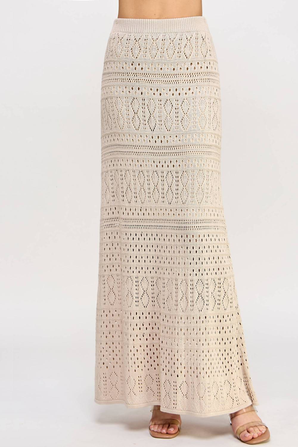 Women's Knit Crochet Skirt In Taupe