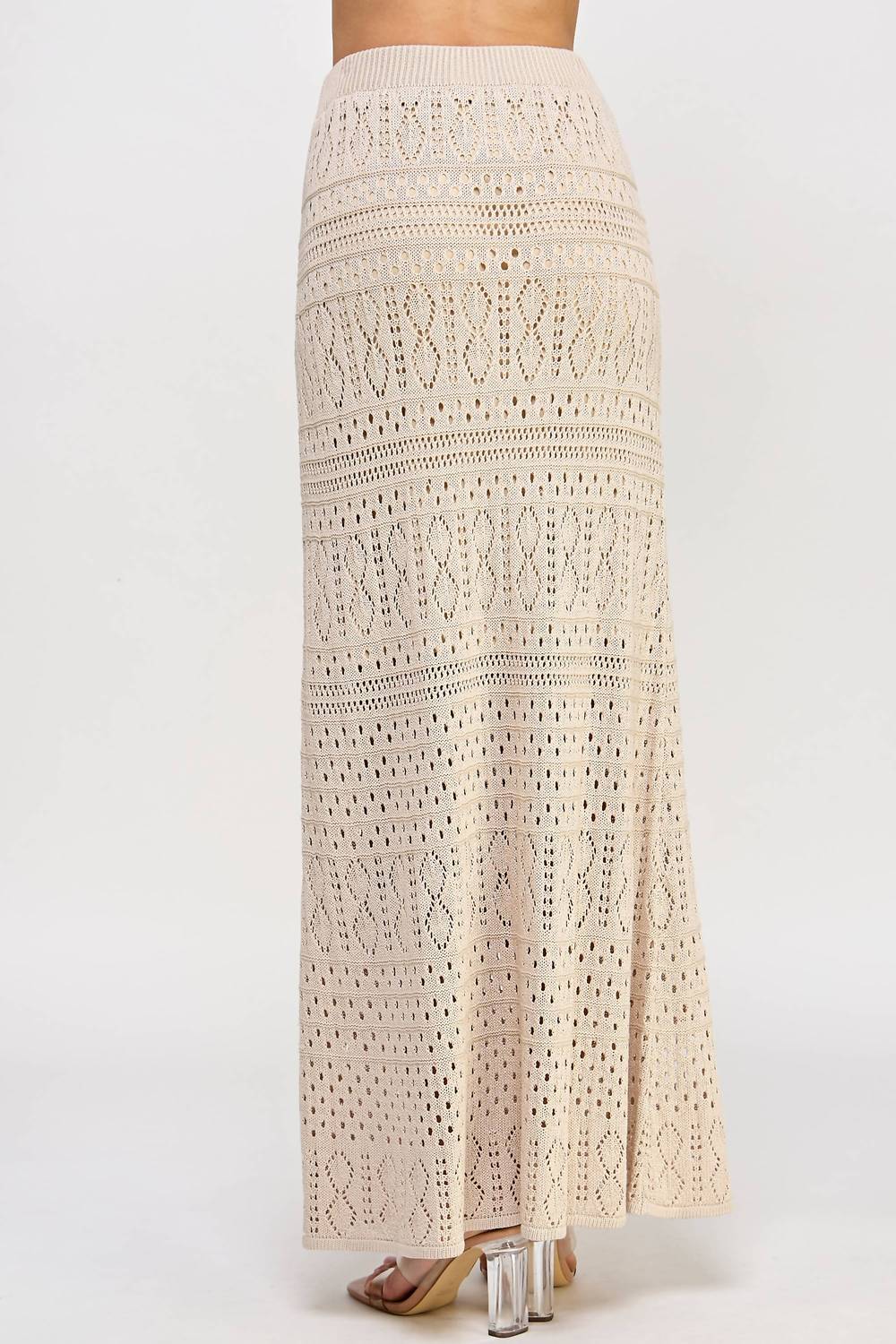 Women's Knit Crochet Skirt In Taupe - Image 3