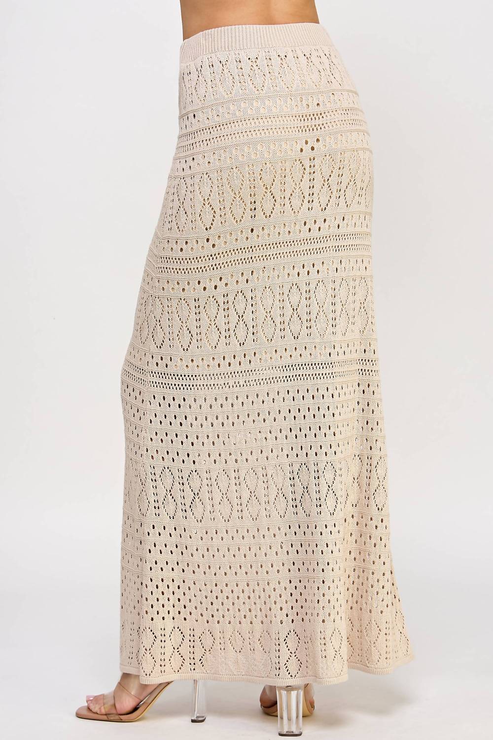 Women's Knit Crochet Skirt In Taupe - Image 4