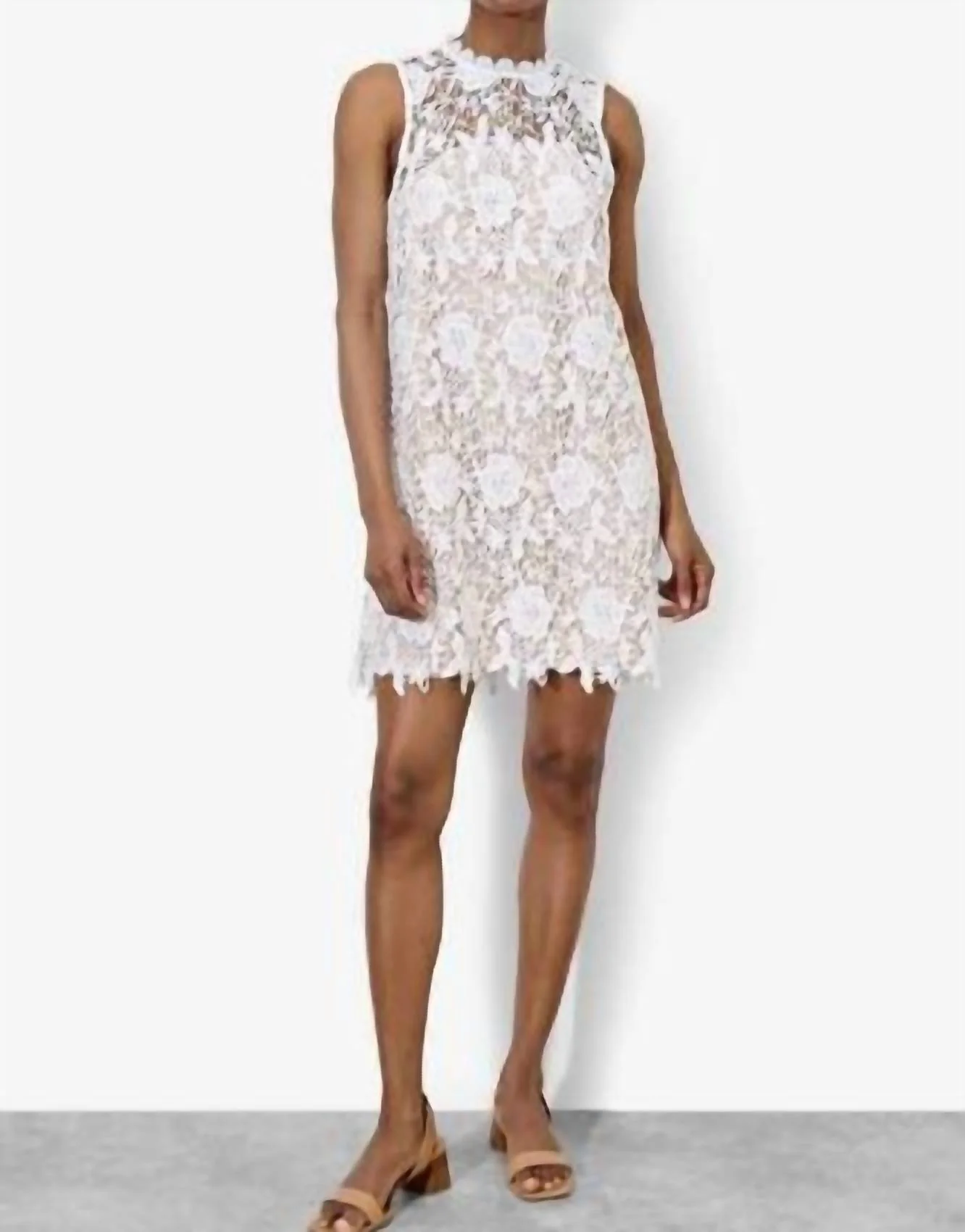 Women's Lace Shift Dress In White - Image 2