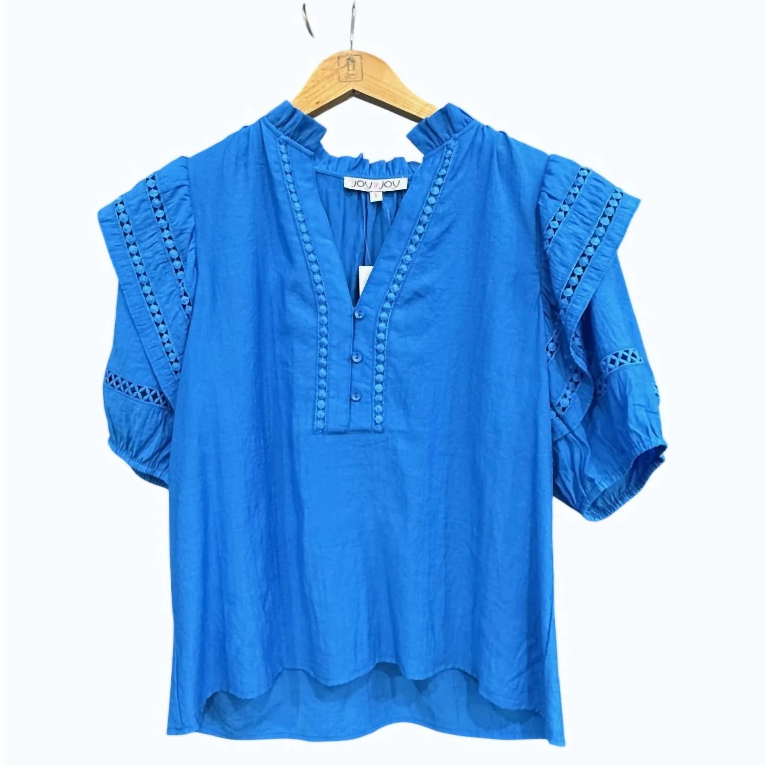 Women's Lace Trim Ruffles Top In Blue