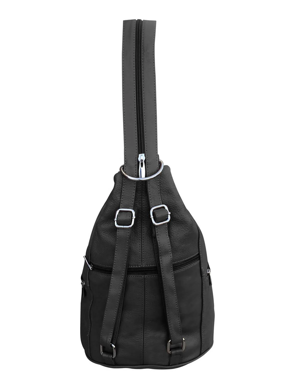 Women's Leather Backpack With Multi Compartments In Black - Image 2