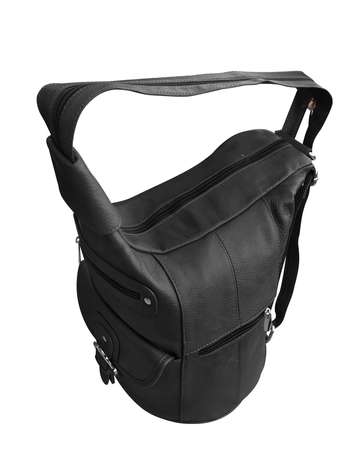 Women's Leather Backpack With Multi Compartments In Black - Image 3