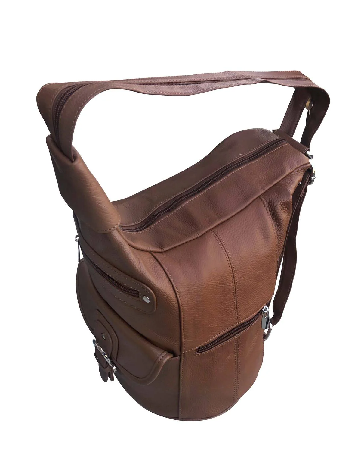 Women's Leather Backpack With Multi Compartments In Brown - Image 3