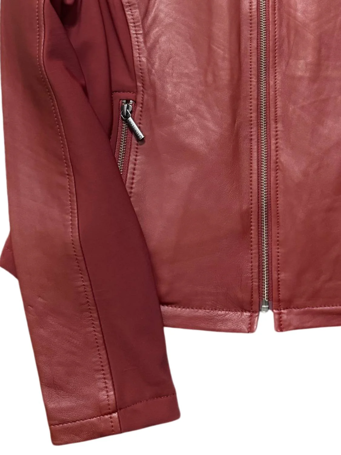 Women's Leather Jacket In Crimson - Image 2