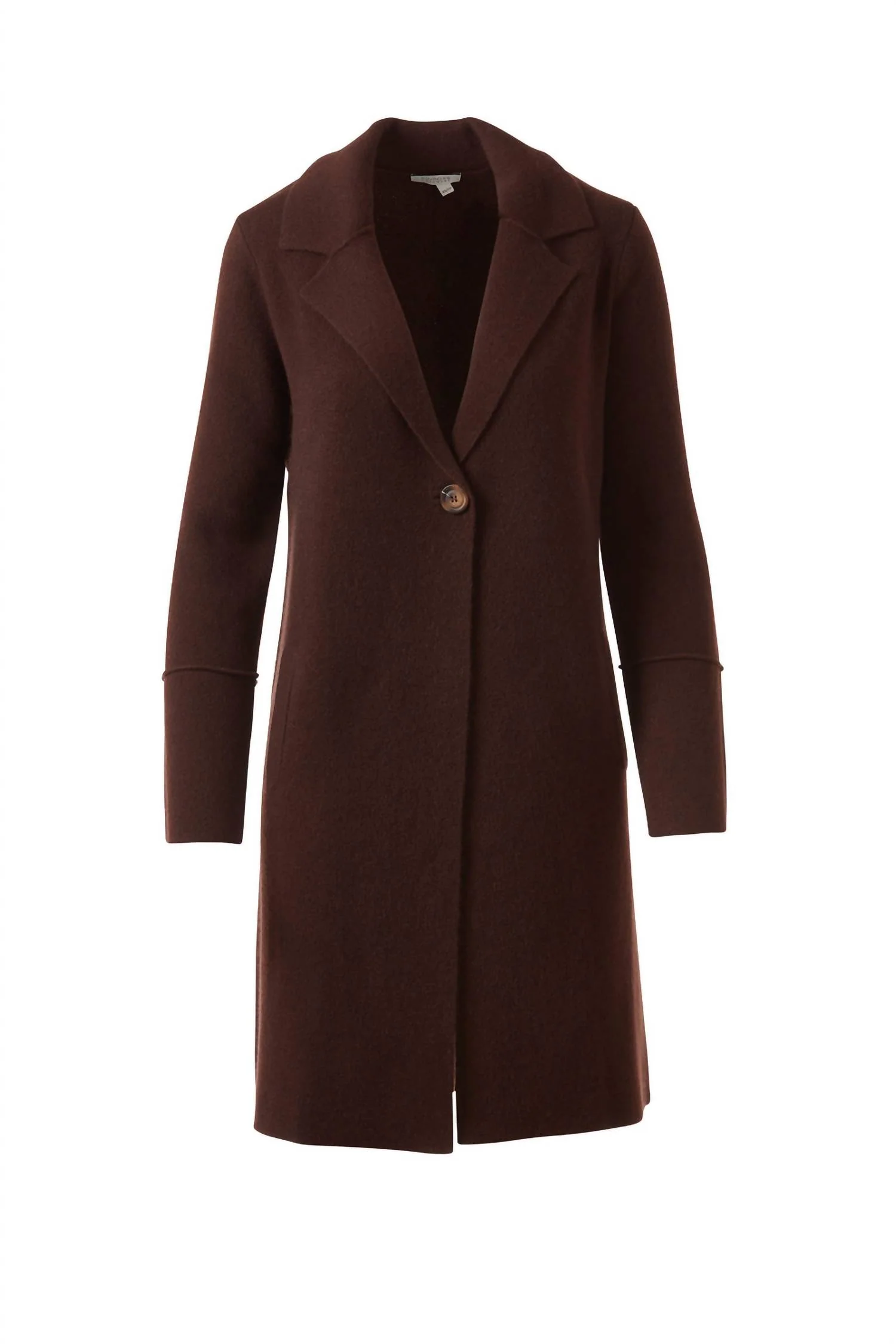 Women's Long Notch Collar Cardigan In Chocolate - Image 2