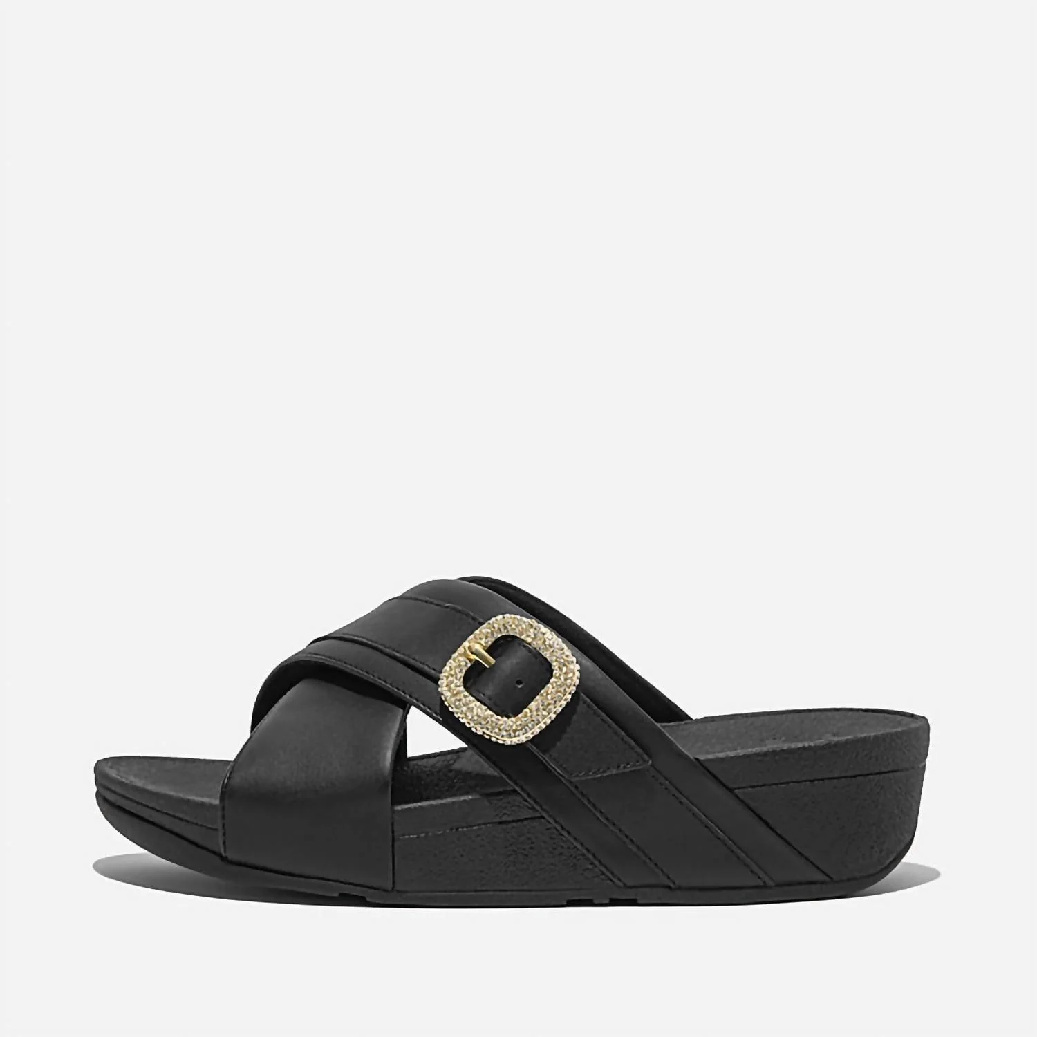 Women's Lulu Buckle Leather Cross Slide Sandals In Black