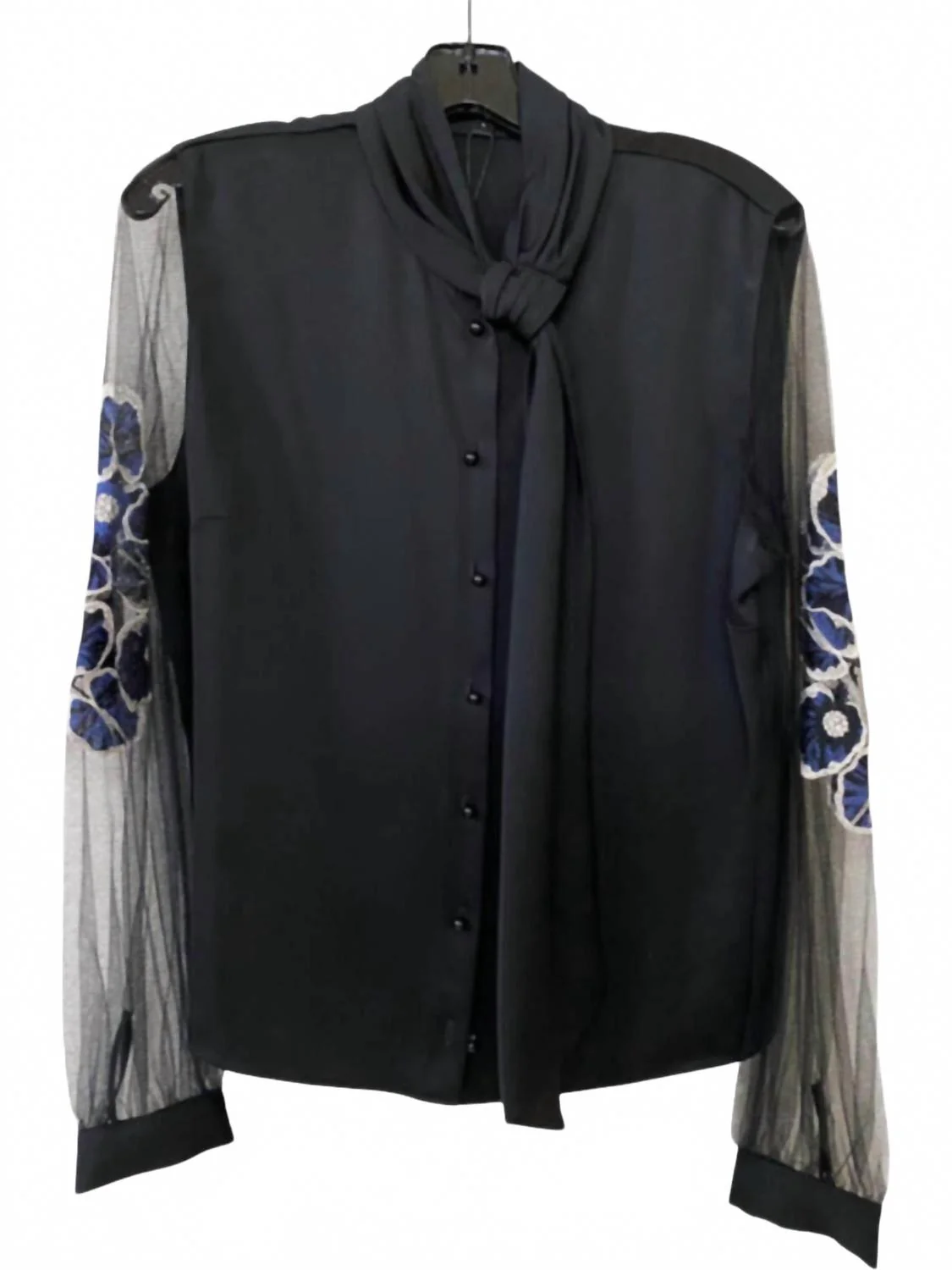 Women's Lurex Fiore Tulle Shirt In Black/navy