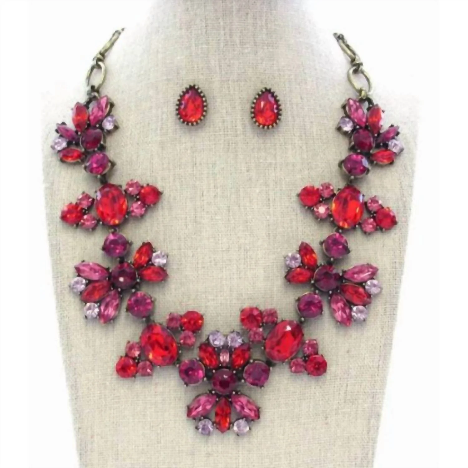 Women's Luxury Victorian Crystal Statement Necklace Set In Red And Pink