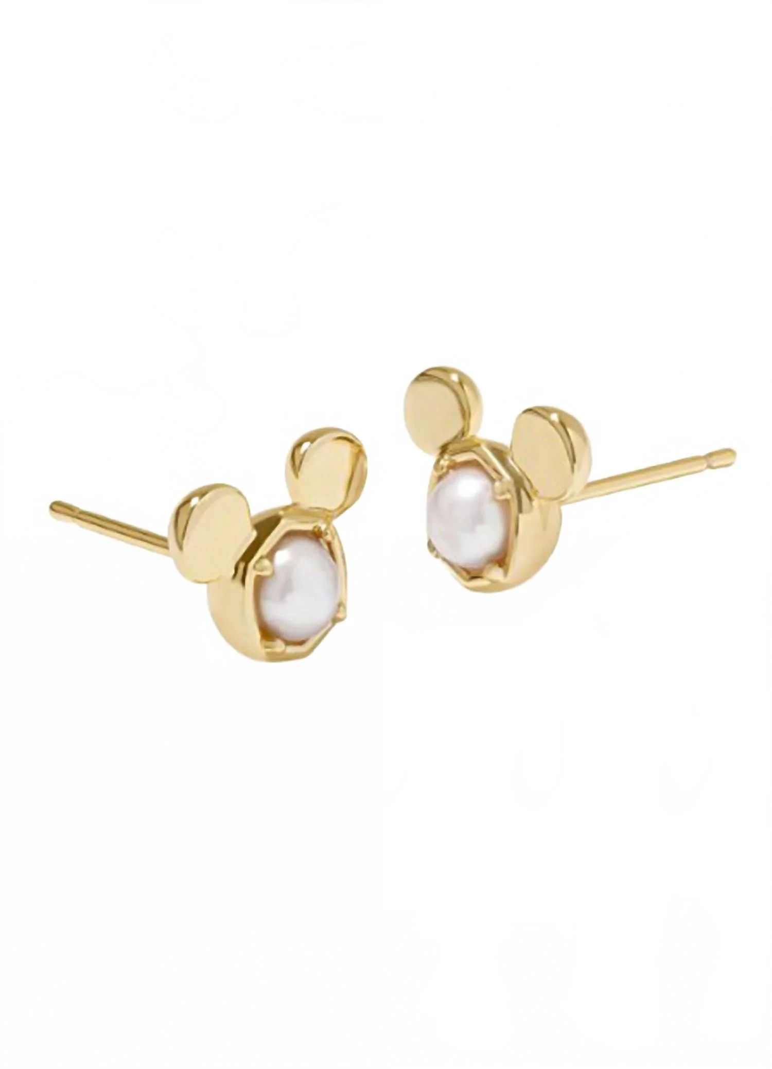 Women's Mickey Mouse Stud Earrings In Gold/white Pearl