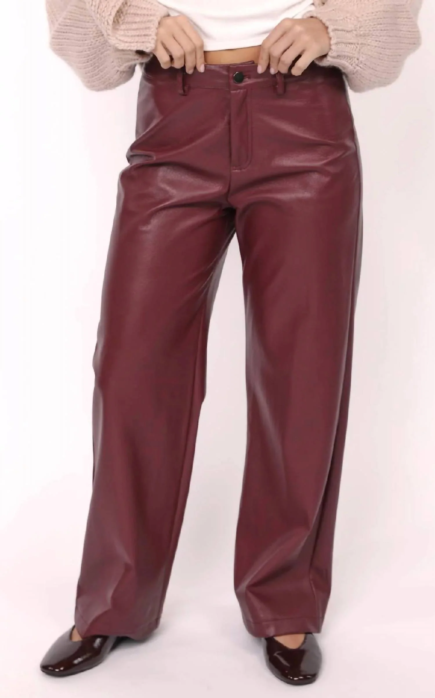 Women's Night Vision Faux Leather Pants In Burgundy