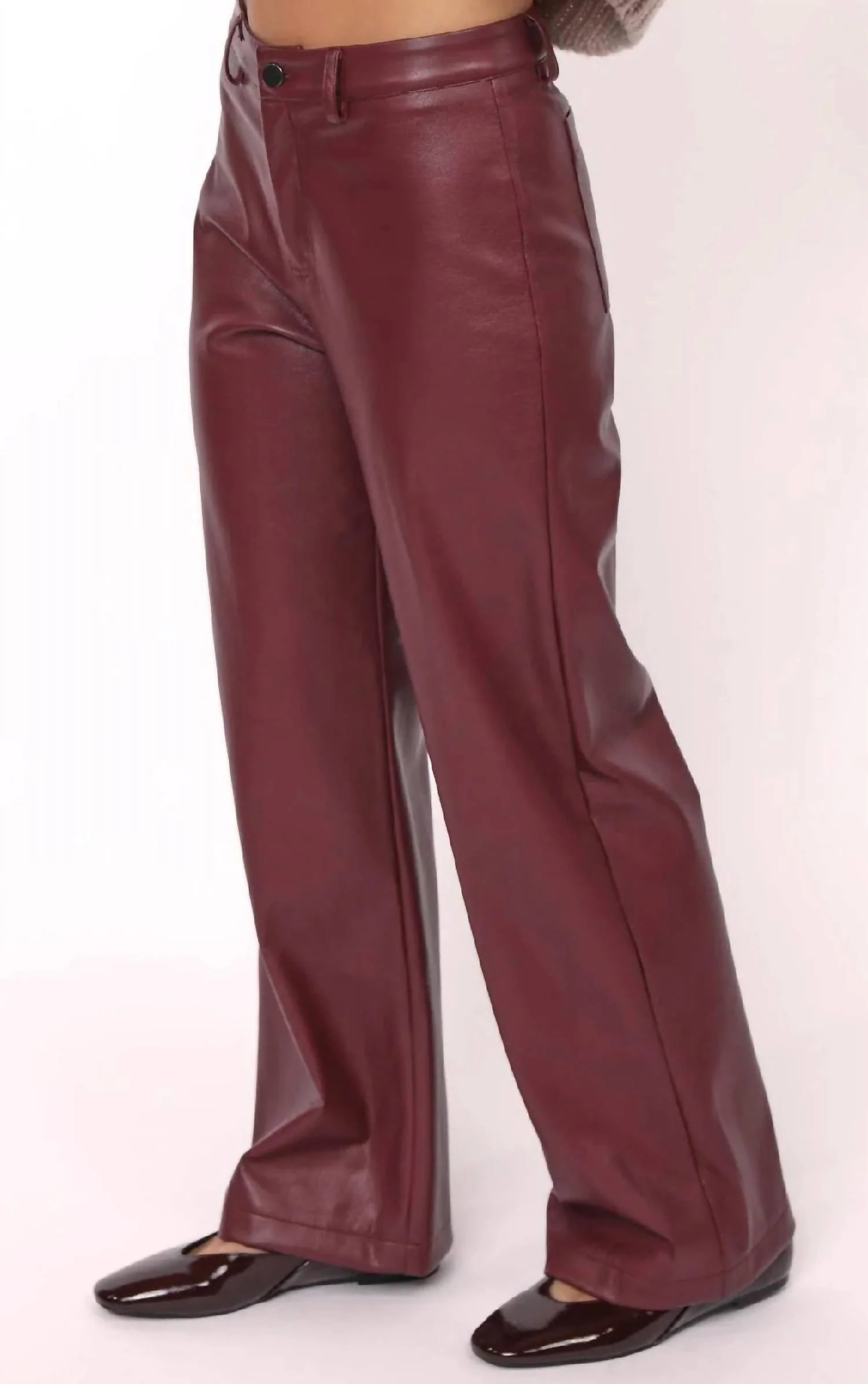 Women's Night Vision Faux Leather Pants In Burgundy - Image 2