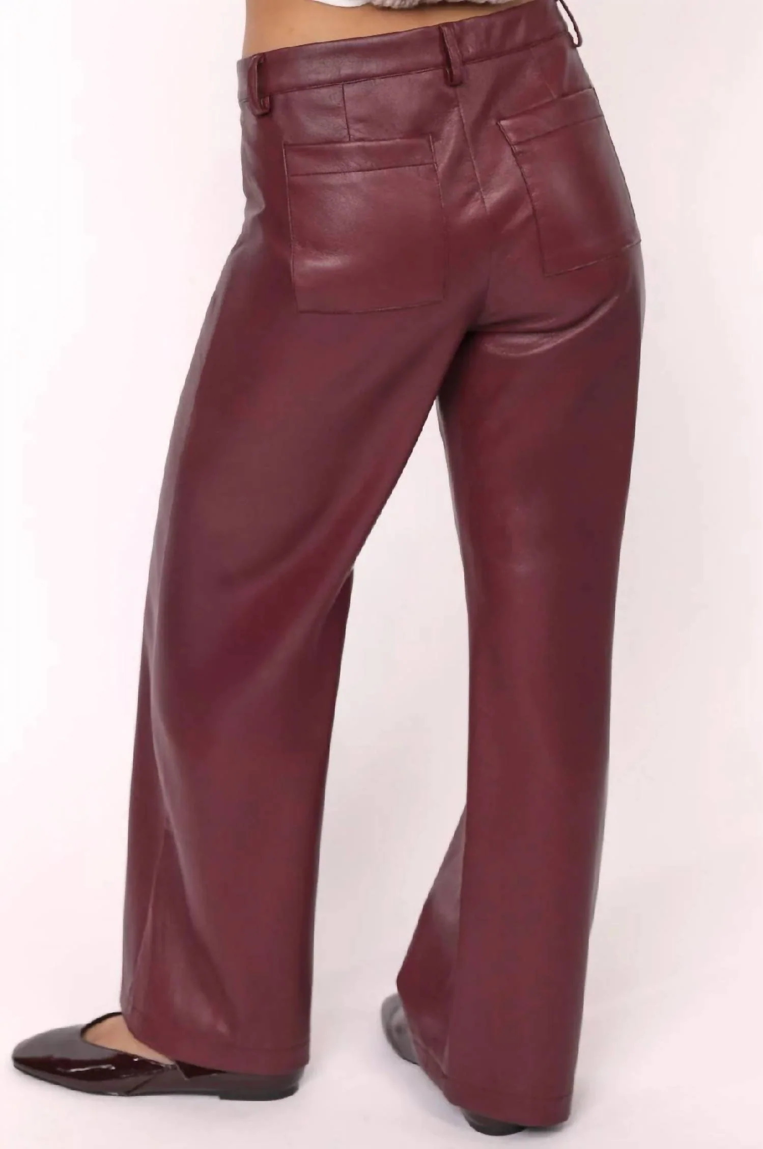 Women's Night Vision Faux Leather Pants In Burgundy - Image 3