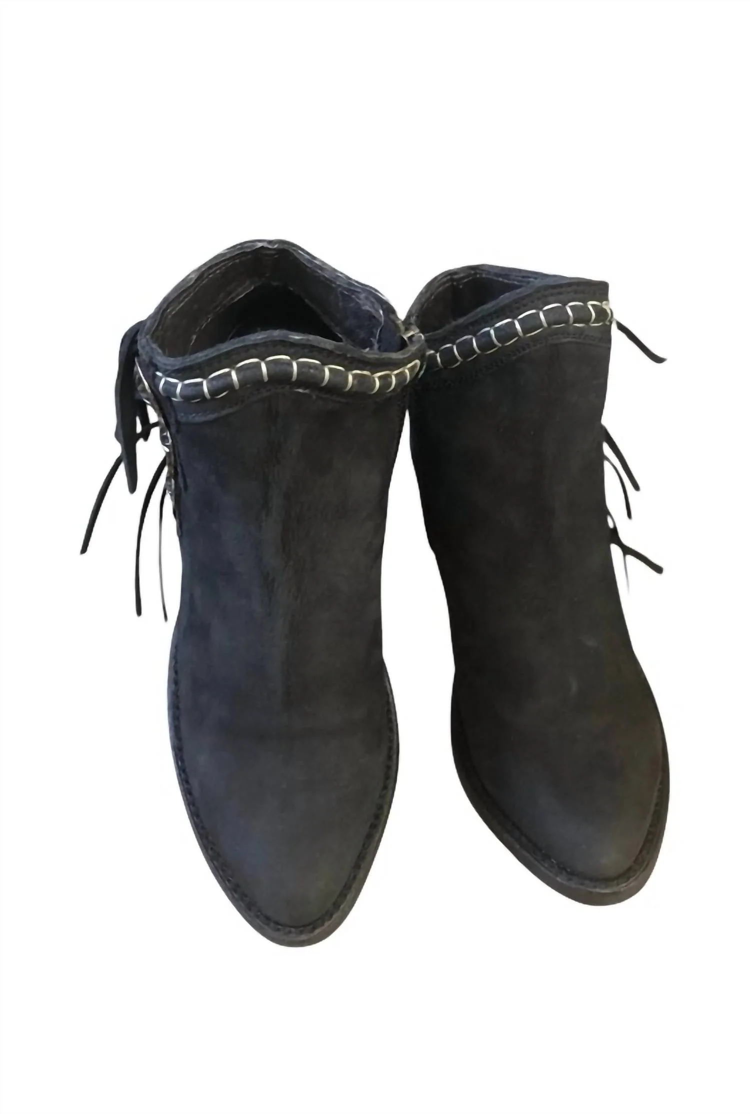 Women's Nubuck Grease Fringe Booties In Black - Image 3