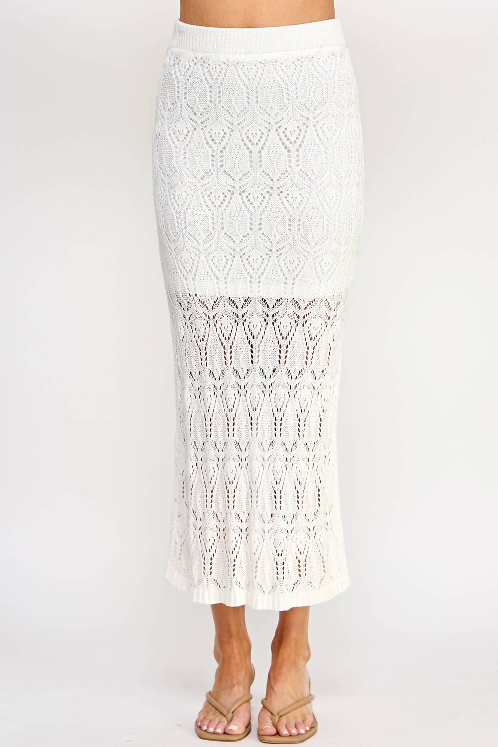 Women's Openwork Knit Skirt In Cream