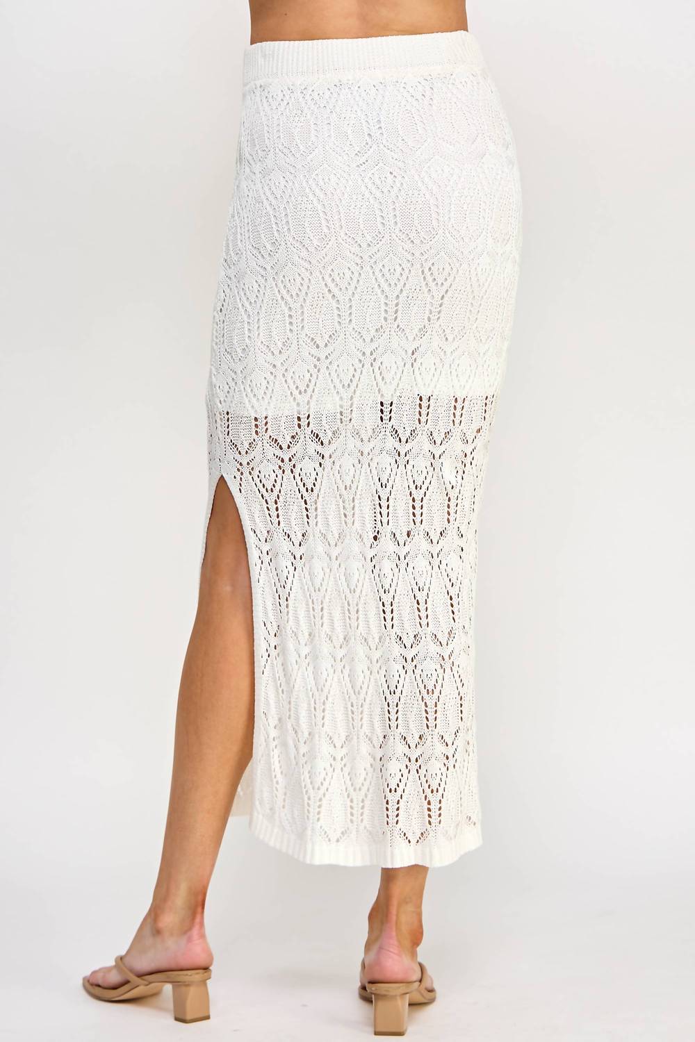 Women's Openwork Knit Skirt In Cream - Image 3