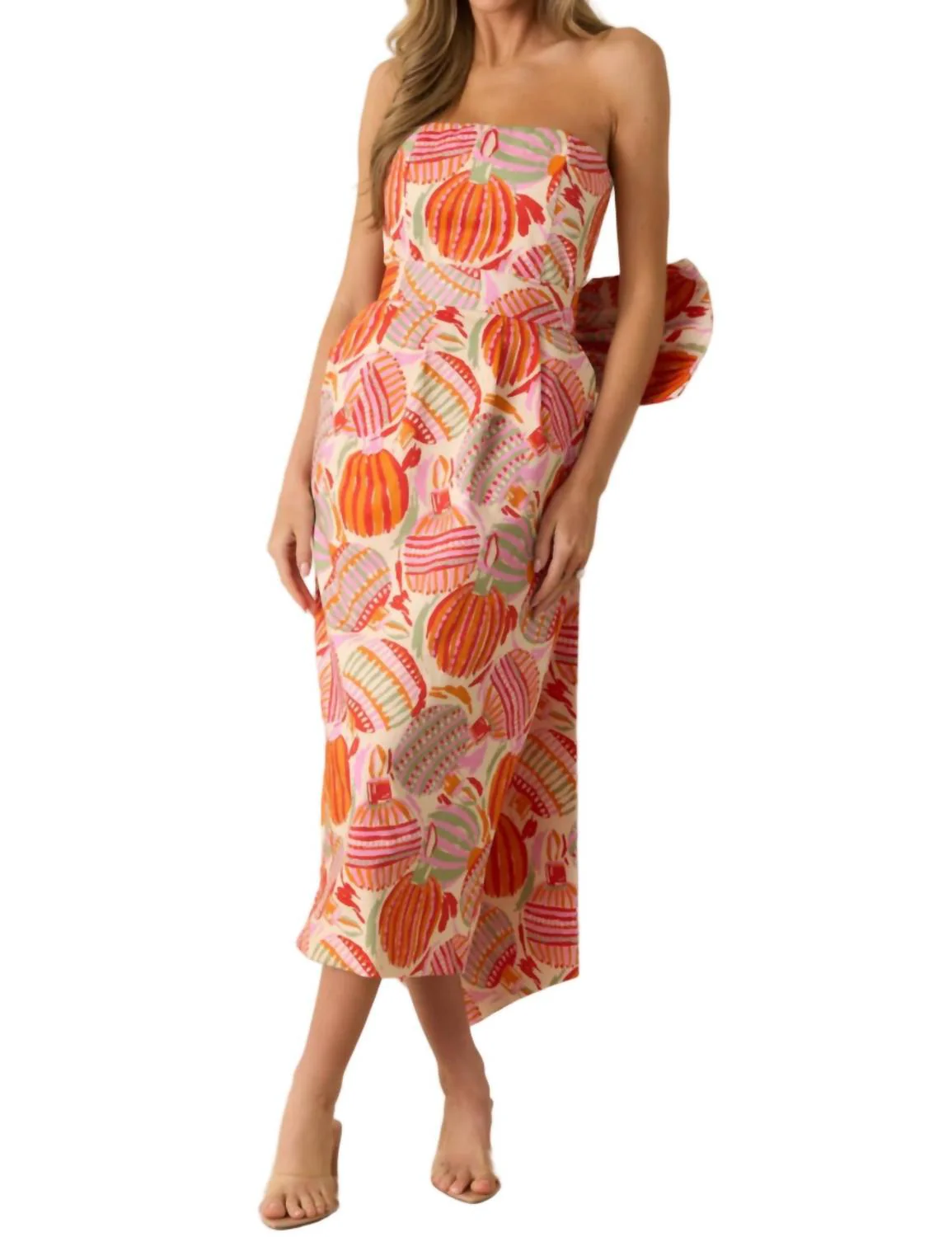 Women's Ornament Dress In Orange - Image 4