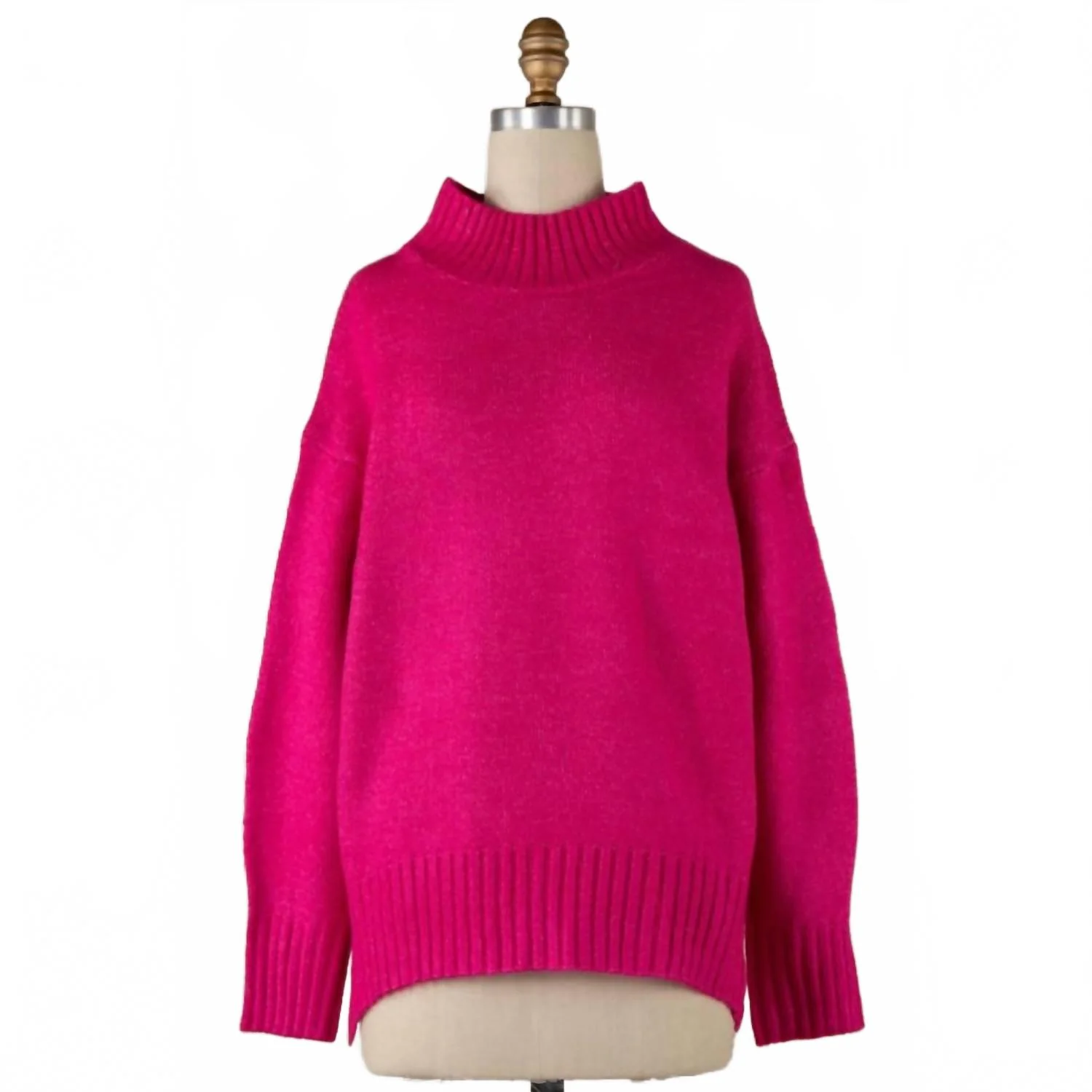 Women's Parker Ribbed Trim Mock Neck Sweater In Hot Pink - Image 2