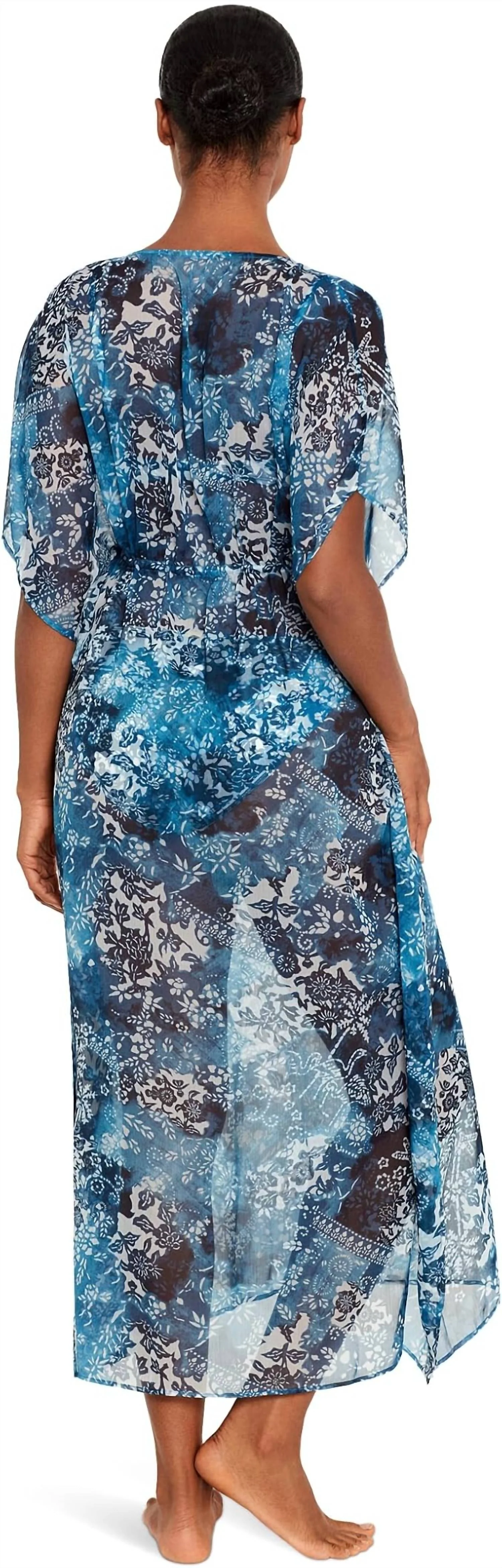 Women's Patchwork Midi Caftan Cover Up In Indigo - Image 2