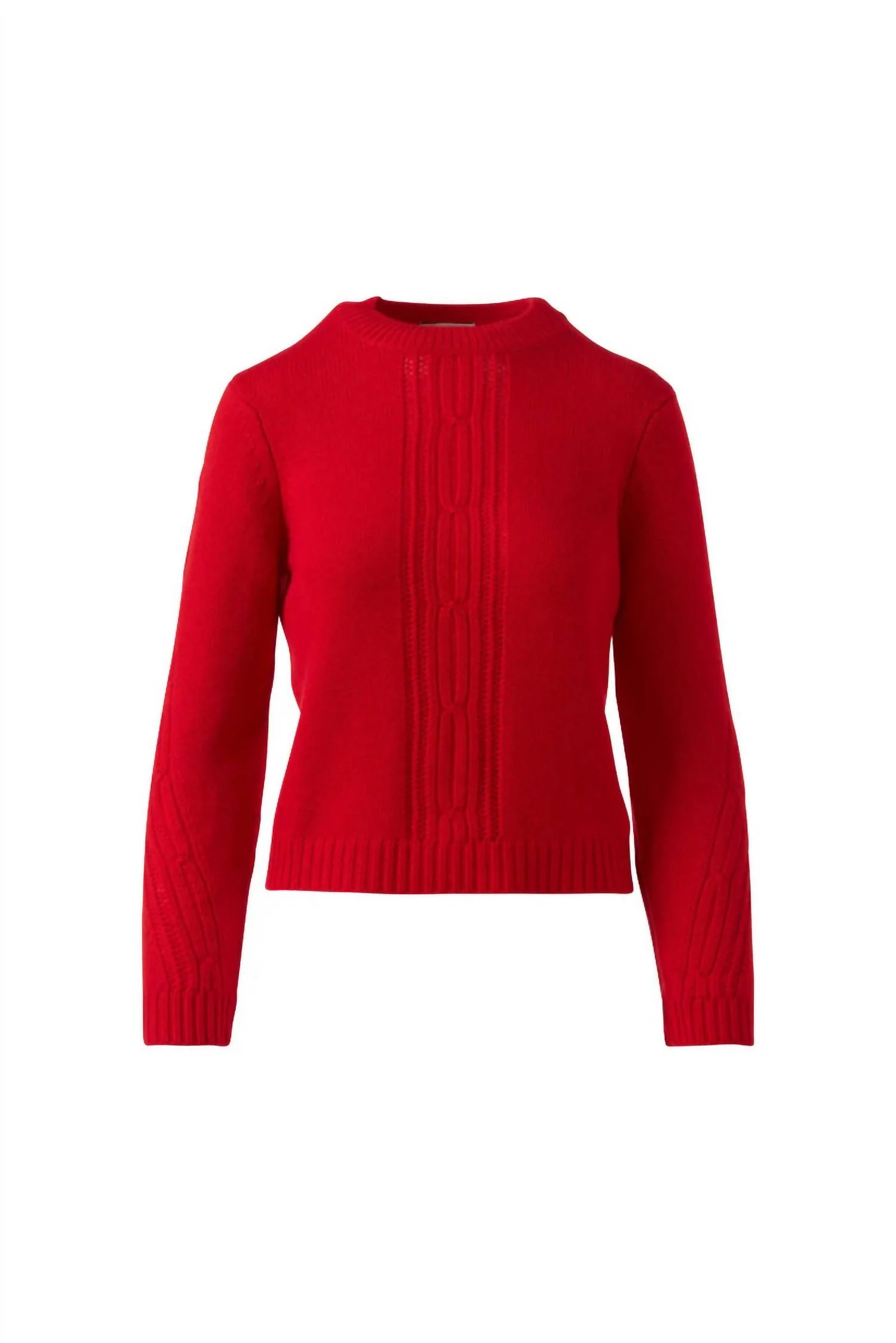 Women's Placed Cable Crew Neckk Sweater In Crimson