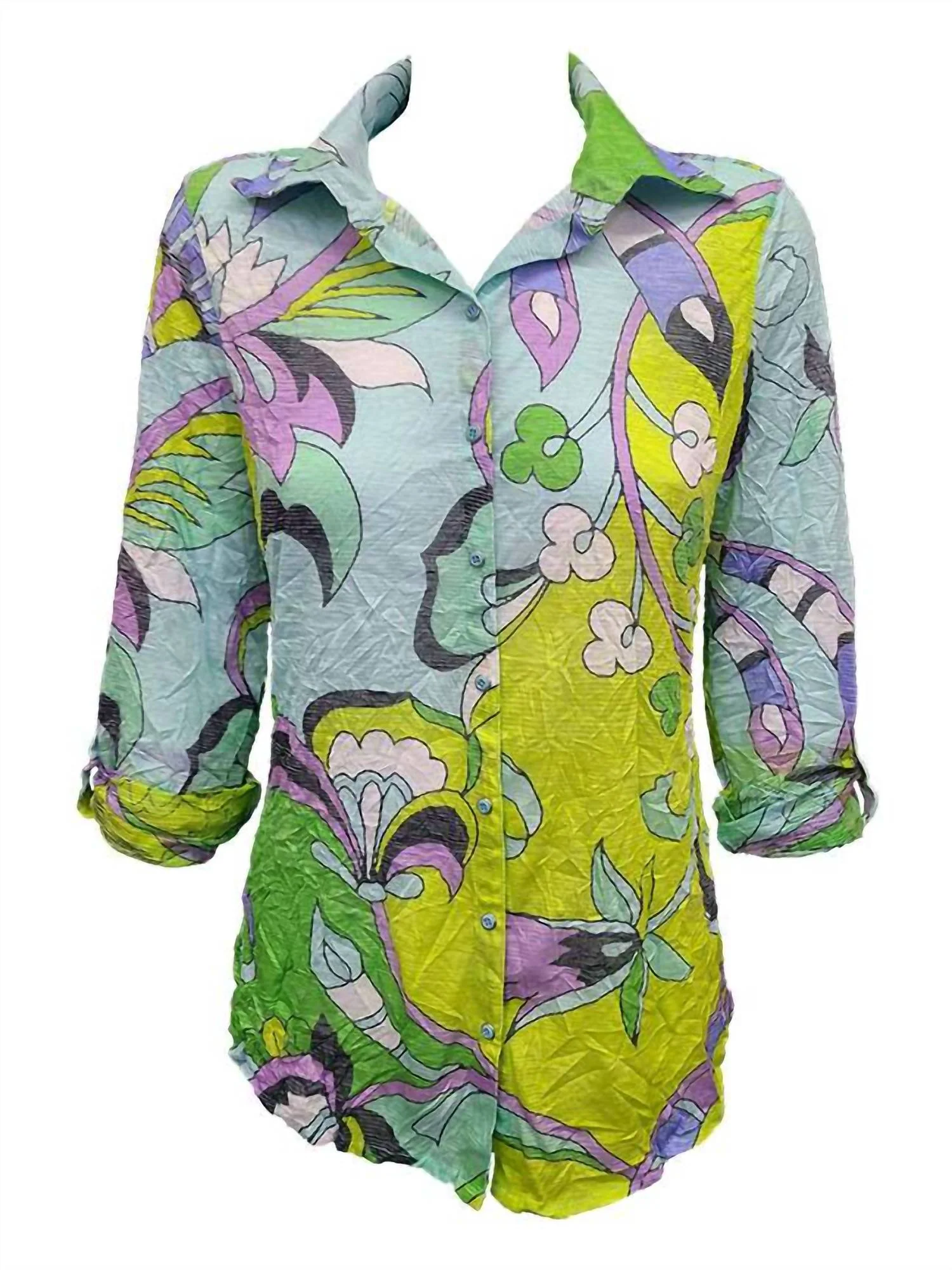 Women's Roll-Up Sleeve Shirt In Kiwi - Image 2
