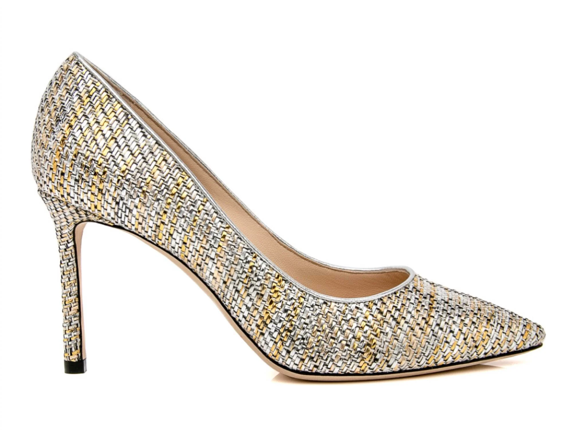 Women's Romy 85 Woven Metallic Pumps In Silver/gold