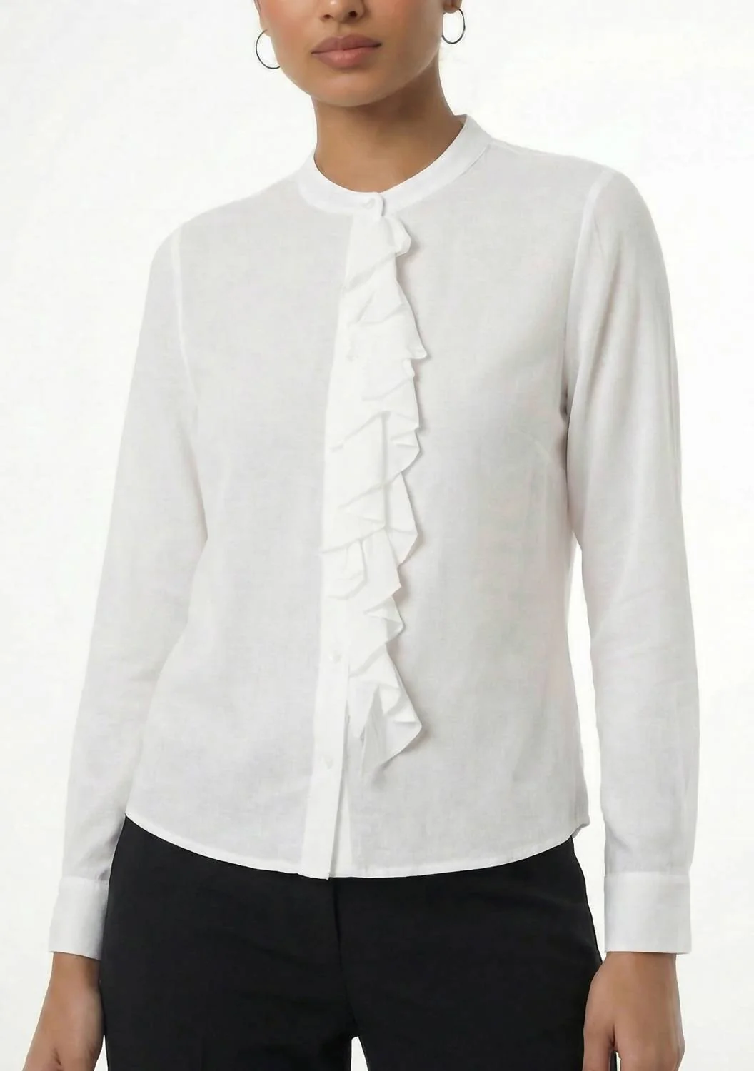 Women's Ruffle Linen Top In White - Image 2