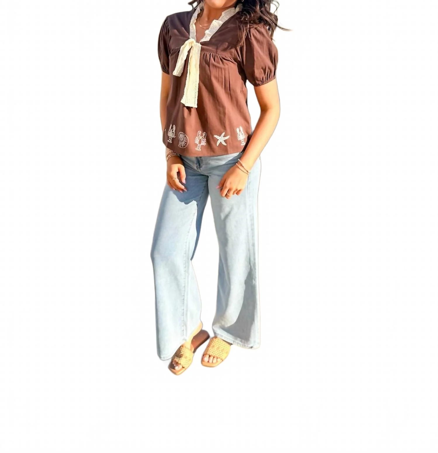 Women's Sea Life Bow Top In Chocolate - Image 3
