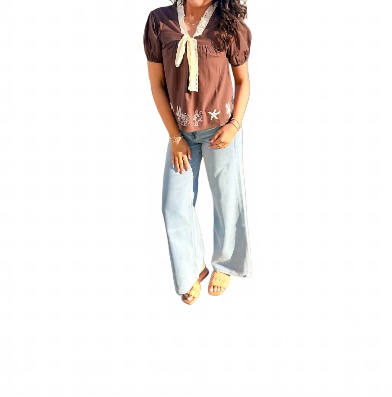 Women's Sea Life Bow Top In Chocolate - Image 5