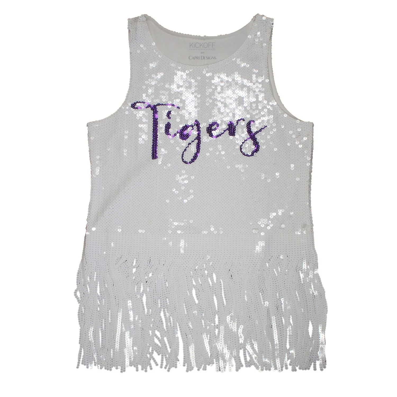 Women's Sequin Clemson Fringe Tank Top In White