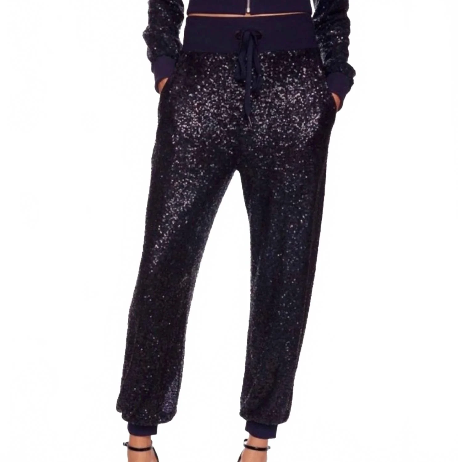 Women's Sequin Jogger Pants In Black - Image 2