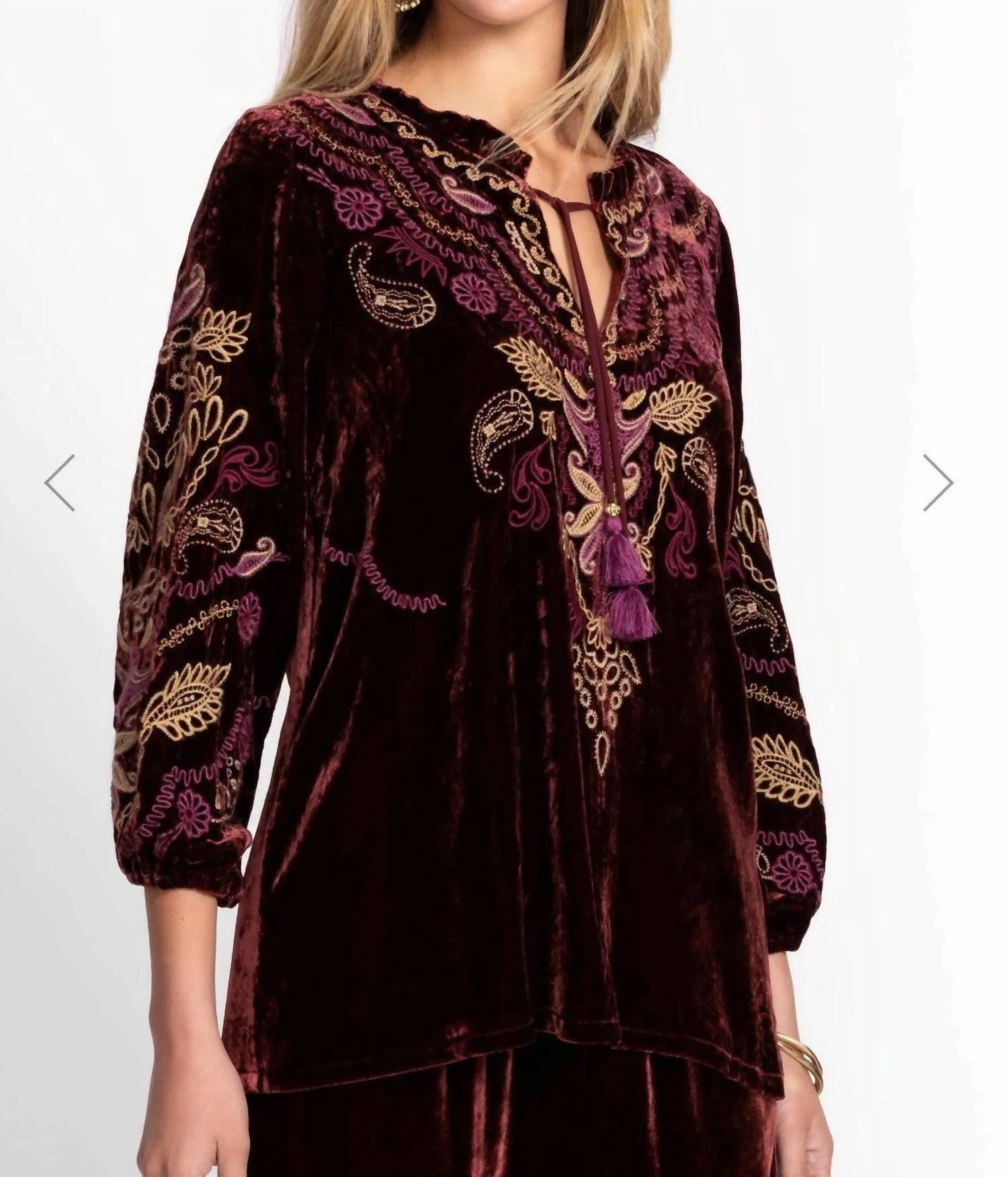 Women's Shira Velvet Field Blouse In Berry - Image 2