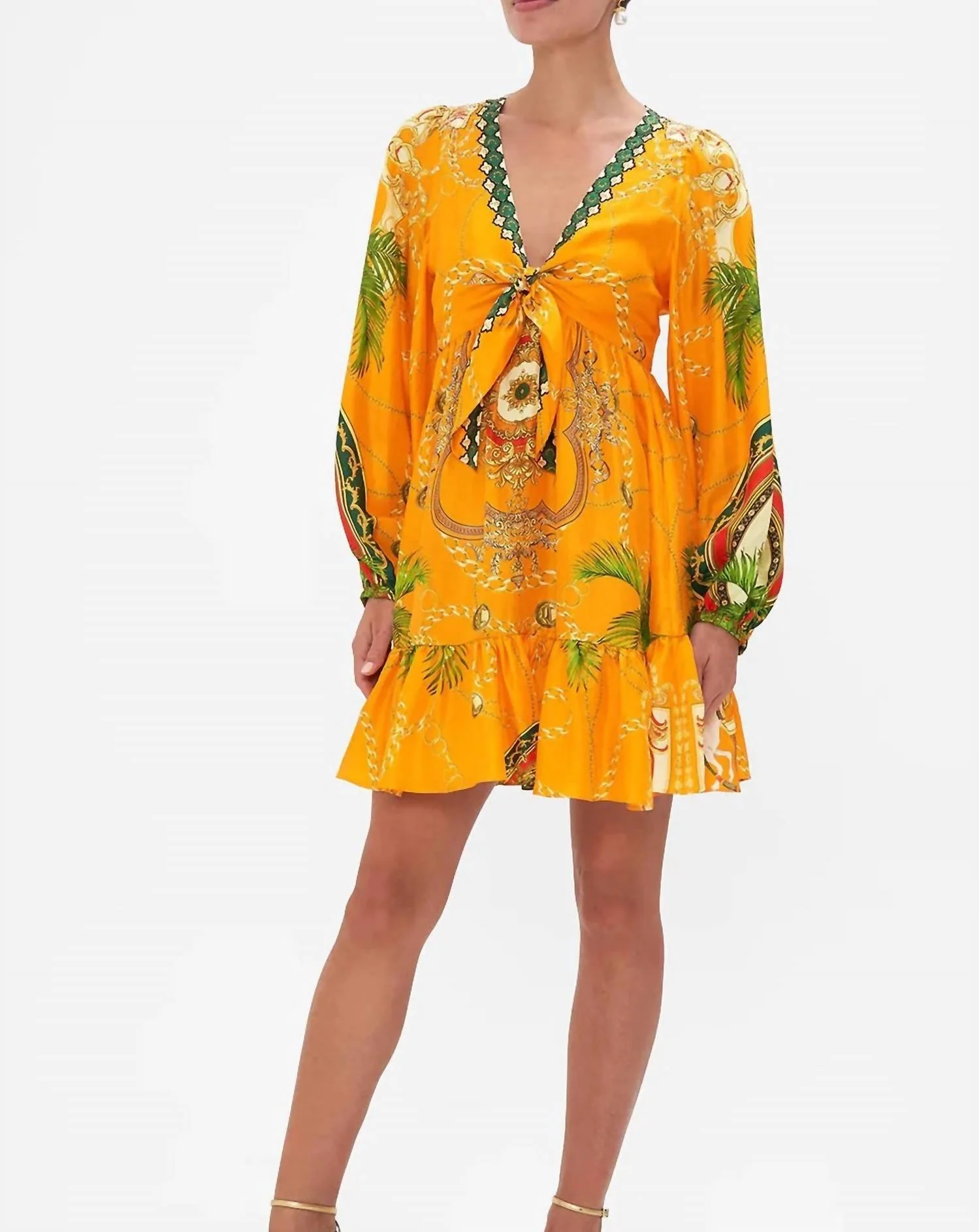 Women's Short Front Tie Blouson Dress In Dancing With The Bulls