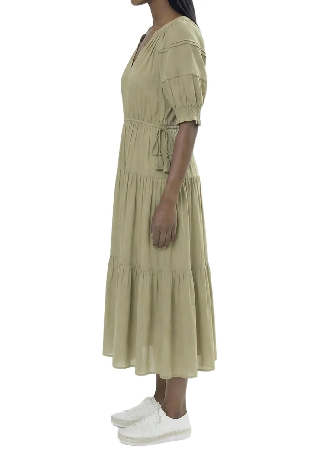 Women's Side Tie Dress In Green - Image 3