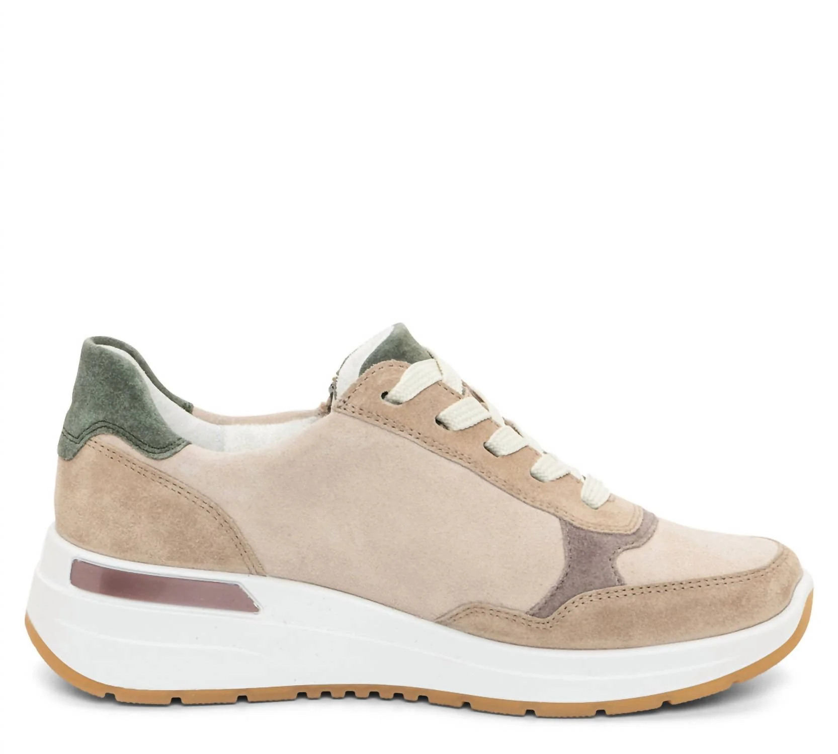 Women's Side Zip Multi-Color Mixed Material Wedge Sneaker In Sand/shell/moon/altrosa - Image 2