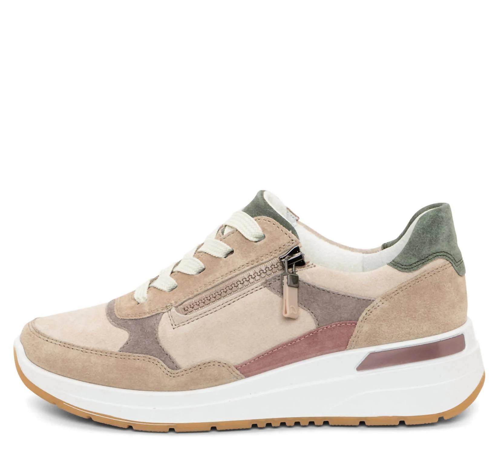 Women's Side Zip Multi-Color Mixed Material Wedge Sneaker In Sand/shell/moon/altrosa - Image 3